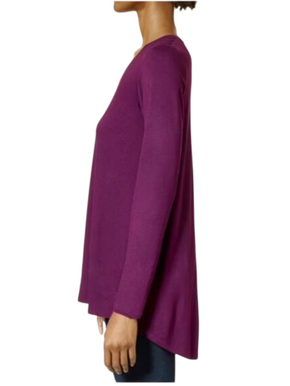 Hue Women's Long-Sleeve V-Neck High-Low Lounge Top Burgundy - NWT - Picture 3 of 4
